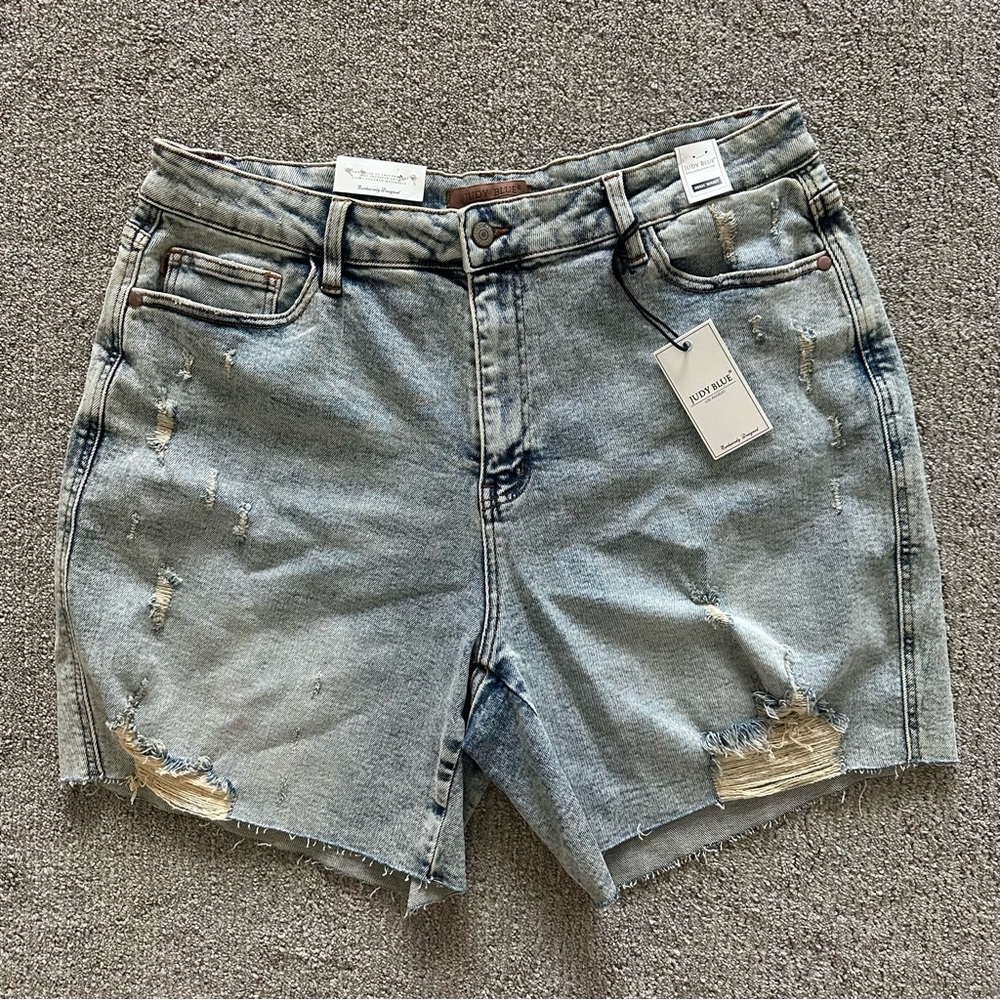 Judy Blue Shorts Women 3XL Blue High Waist Distressed Denim Boyfriend